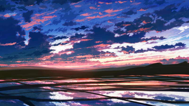 Rice Paddies at Sunset — Blue