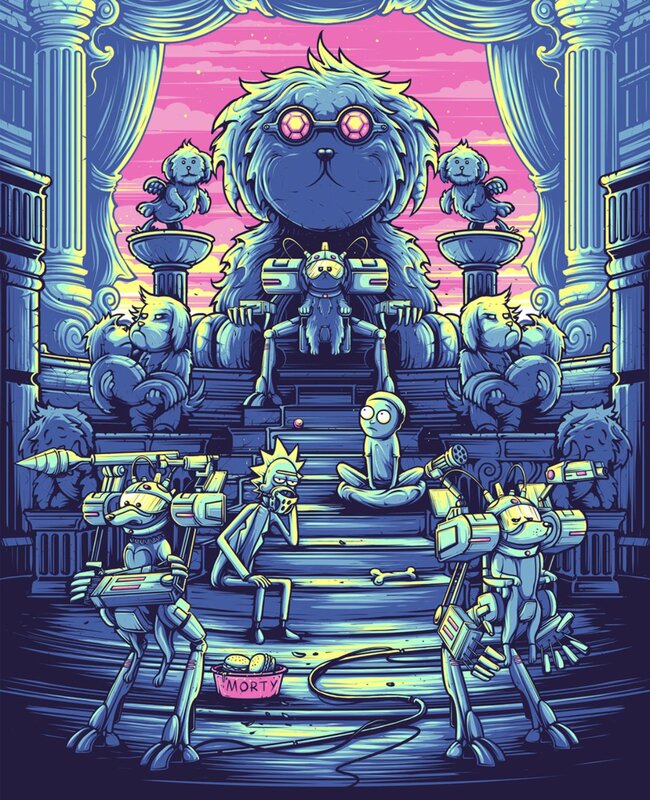 Rick and Morty Characters — Blue, Dramatic, Sunset