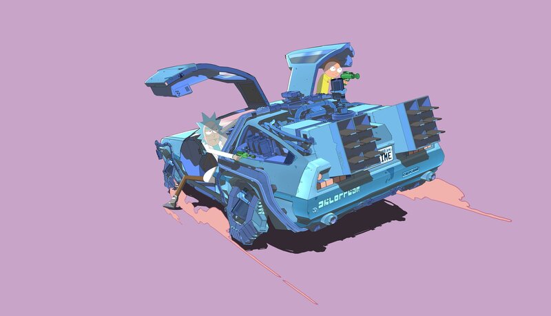 Rick and Morty in Car — Blue, Action
