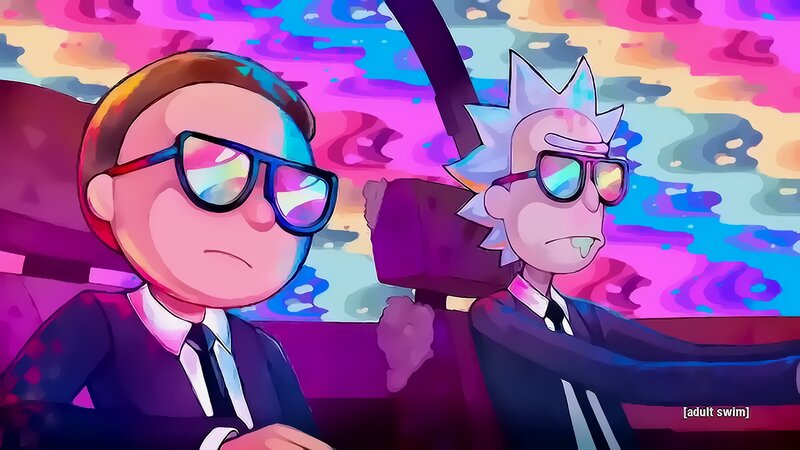 Rick and Morty in Car — Pink, Psychedelic, Anime