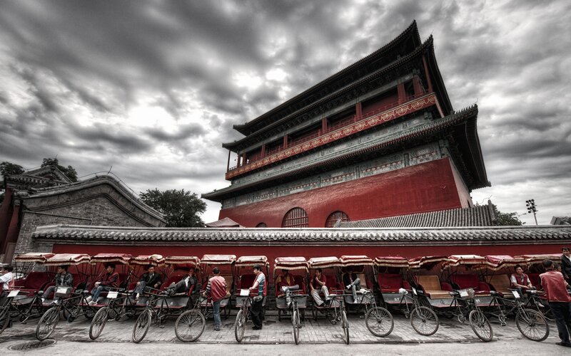 Rickshaws in Front of Pagoda