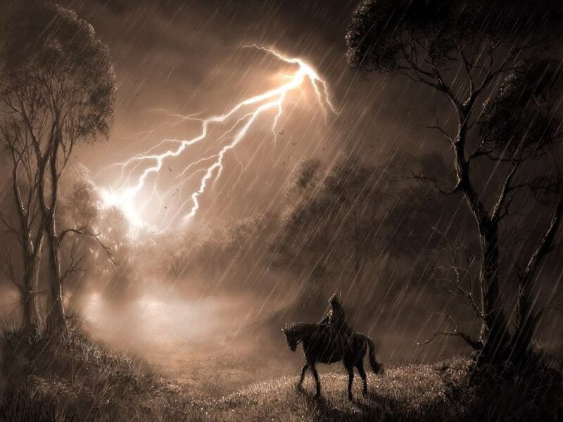 Rider in a stormy landscape