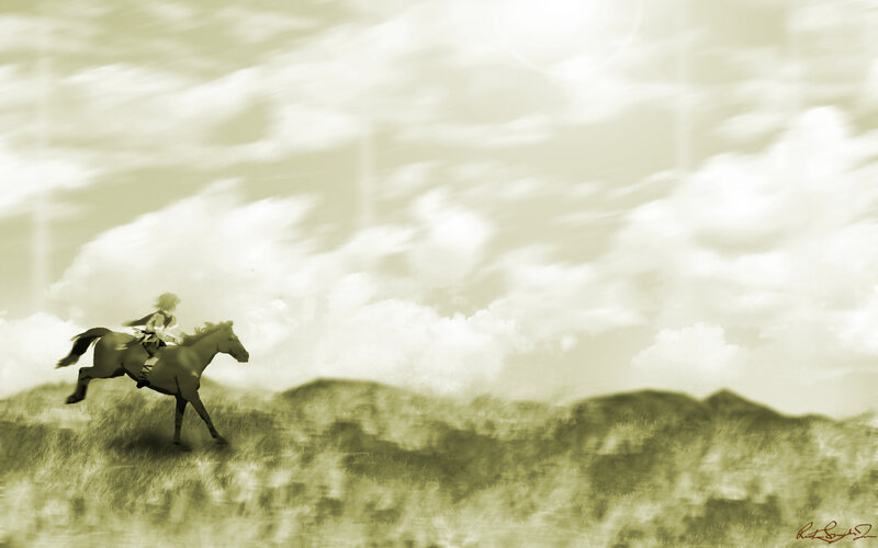 rider on a horse in sepia