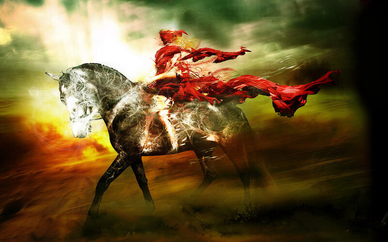 Rider on a Horse — Red, Dramatic