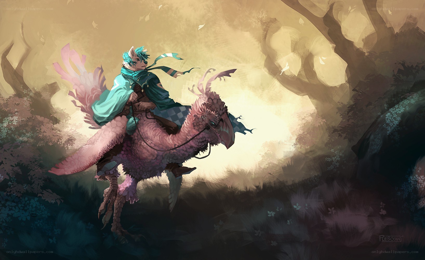 rider on a pink bird