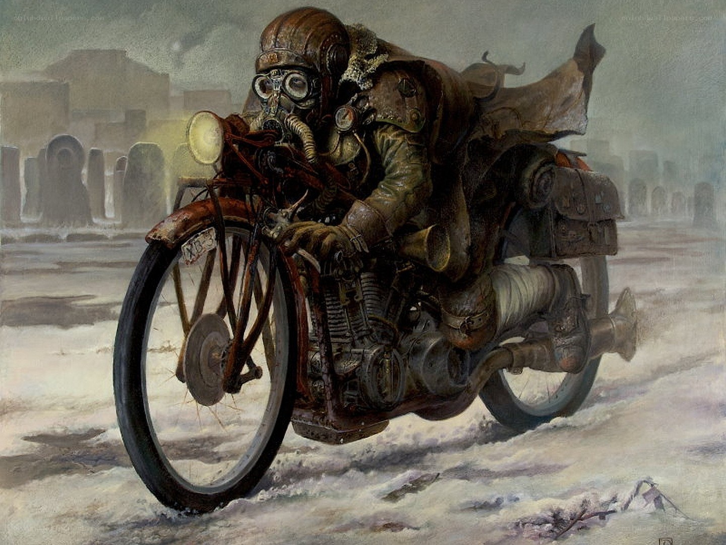 Rider on a post-apocalyptic motorcycle