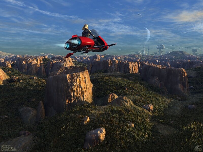 Rider on a red hoverbike