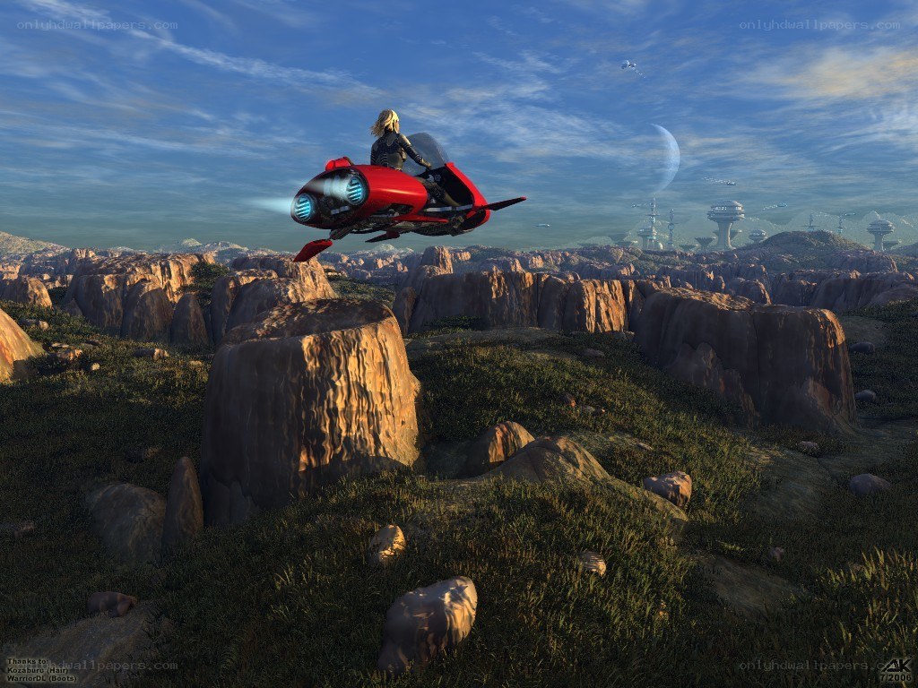 Rider on a red hoverbike