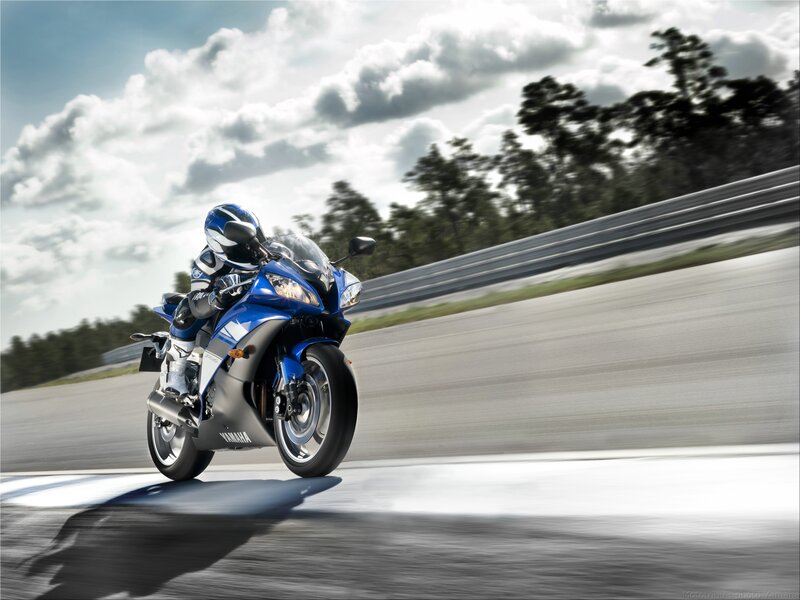 Rider on Blue Motorcycle — Dynamic, Afternoon, Photograph, Helmet, Track, Gray