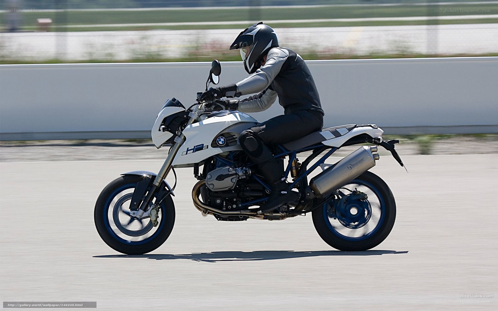 rider on bmw hp2 motorcycle