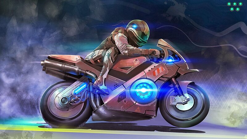 Rider on Futuristic Motorcycle — Blue, Dramatic