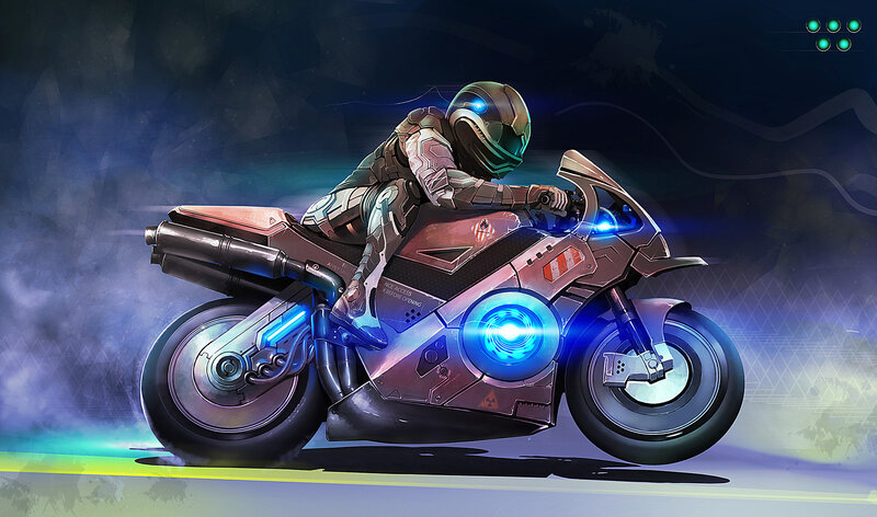 Rider on Futuristic Motorcycle — Blue