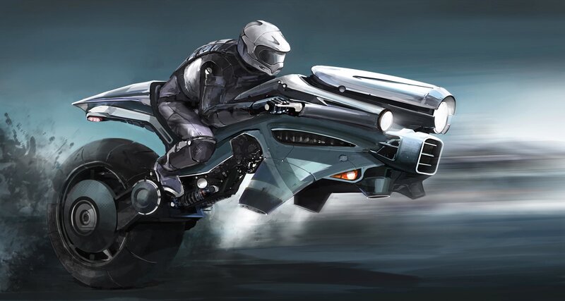 Rider on Futuristic Motorcycle — Gray, Dynamic