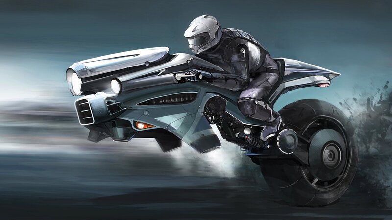 Rider on Futuristic Motorcycle — Gray