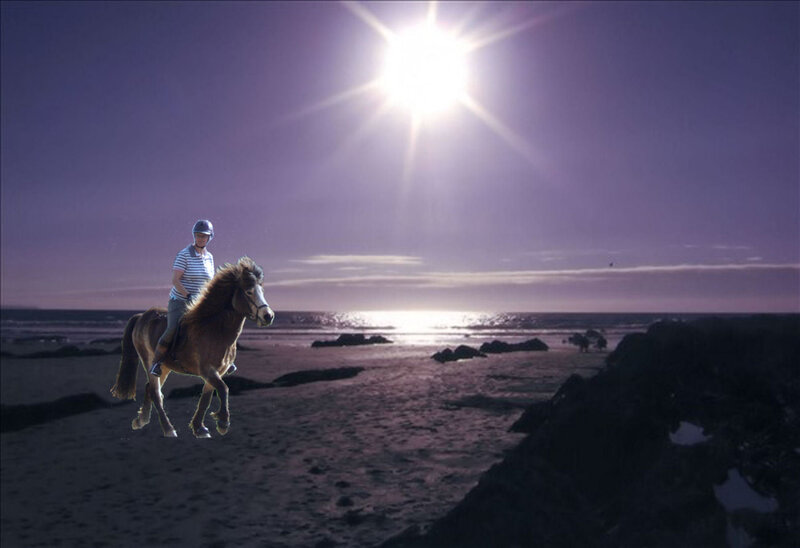 Rider on horse at beach