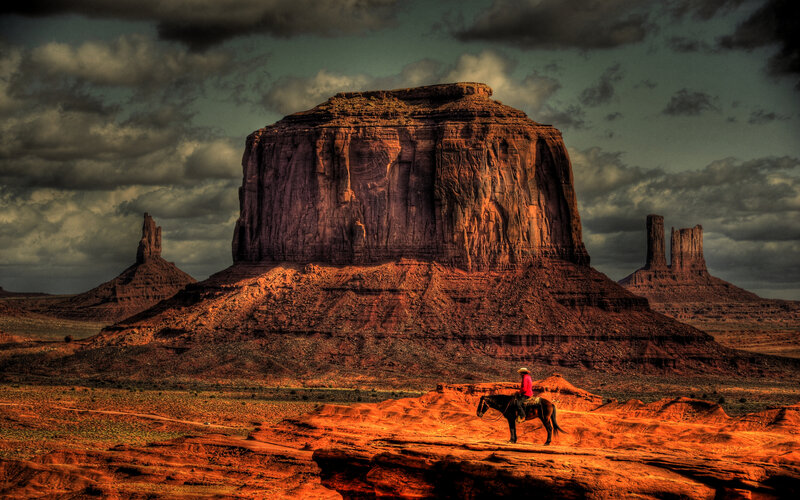 Rider on Horse in Desert — Red