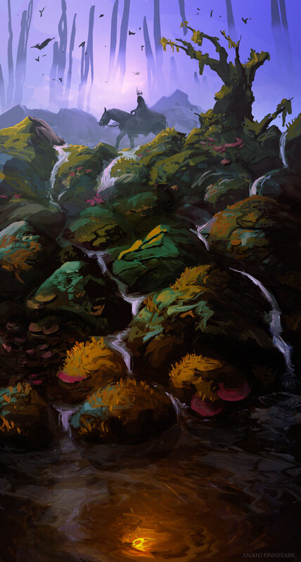 Rider on Horse in Forest — Green, Dramatic