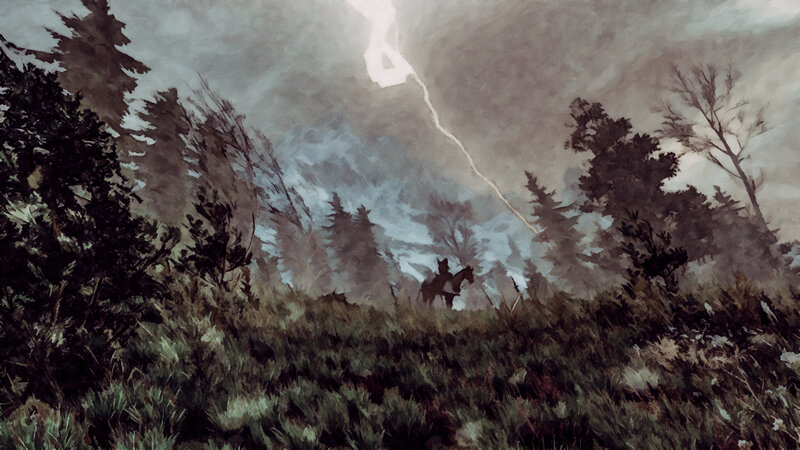 Rider on Horse in Forest — Green