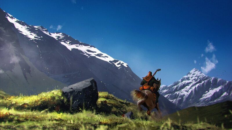 Rider on Horse in Mountains — Blue