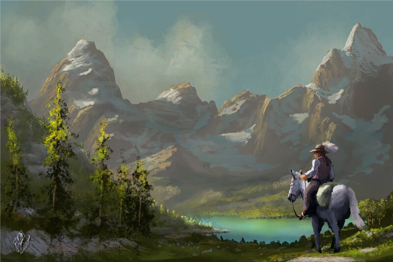 Rider on Horse in Mountains