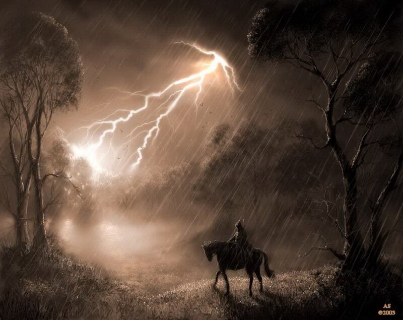 Rider on Horse in Storm