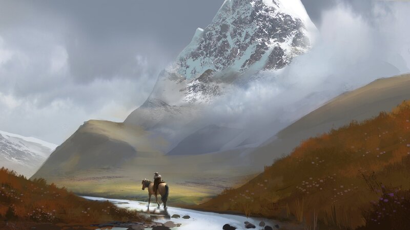 Rider on Horse in Valley — Brown