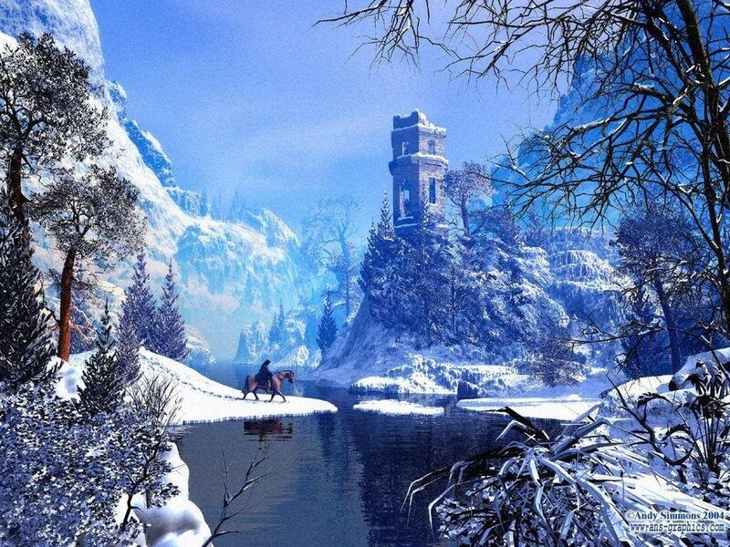 Rider on Horse in Winter — Blue, Serene