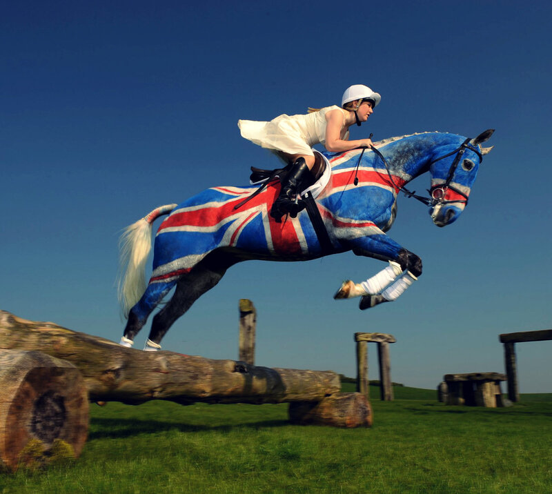 Rider on Horse Jumping — Blue