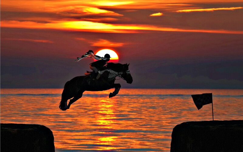 Rider on Horse Jumping — Orange