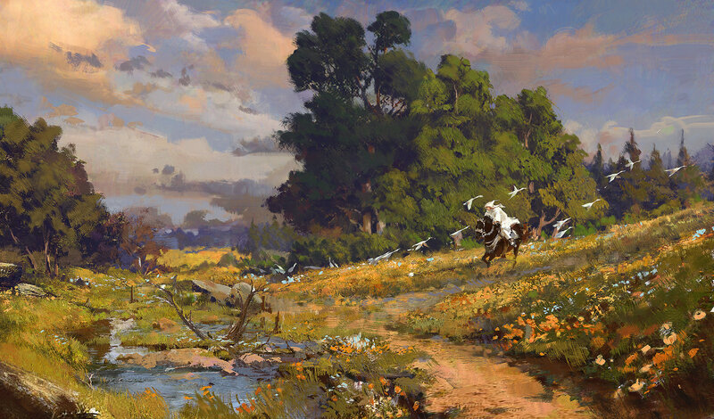 Rider on Horseback — Green, Serene