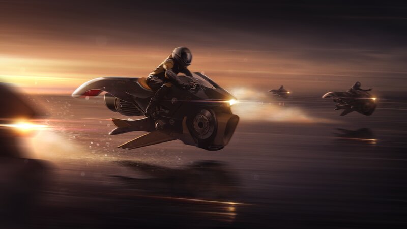 Rider on Hoverbike — Orange