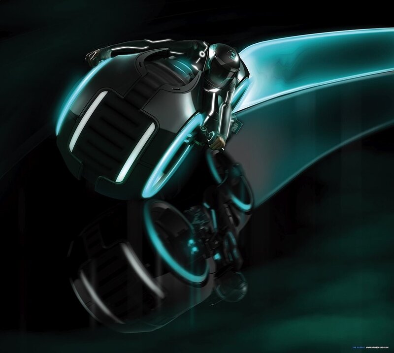 Rider on Light Cycle — Black, Dramatic, Night, Digital Art, Light Cycle, Glowing Lines