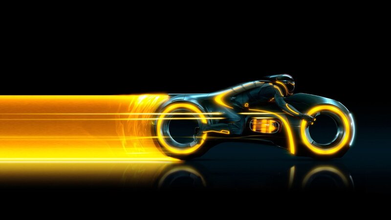 Rider on Light Cycle — Black, Dramatic, Night, Digital Art, Motorcycle, Light Trails