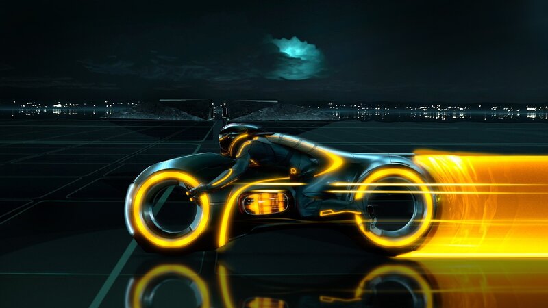 Rider on Light Cycle — Black, Dramatic, Night, Digital Art