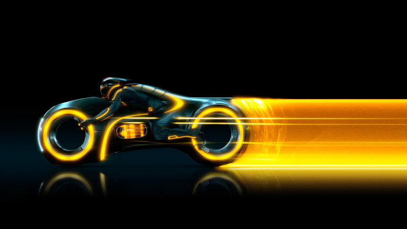 Rider on Light Cycle — Black, Dynamic, Night