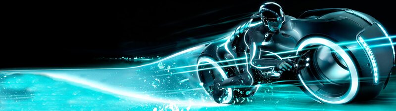 Rider on Light Cycle — Blue, Dramatic, Night