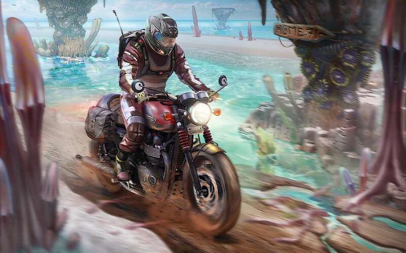 Rider on Motorcycle — Brown, Adventurous