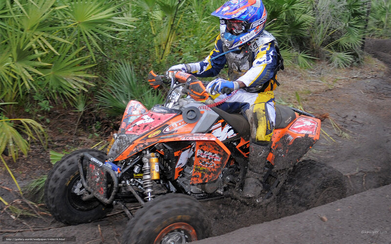 Rider on Muddy ATV — Orange, Action