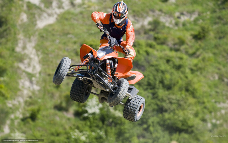 Rider on Orange Quad Bike — Dynamic, Afternoon, Photograph, Helmet