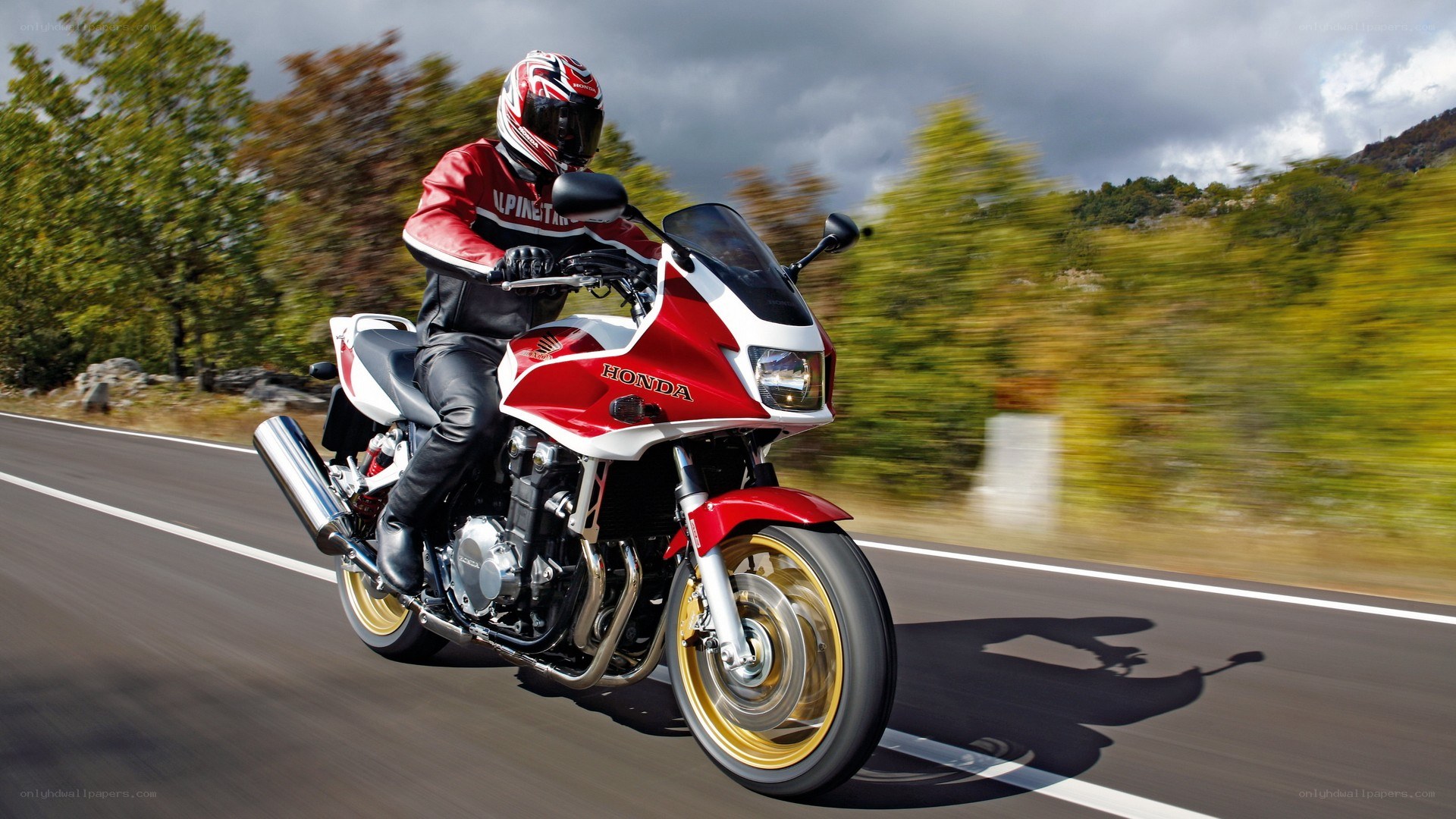 Rider on red Honda motorcycle