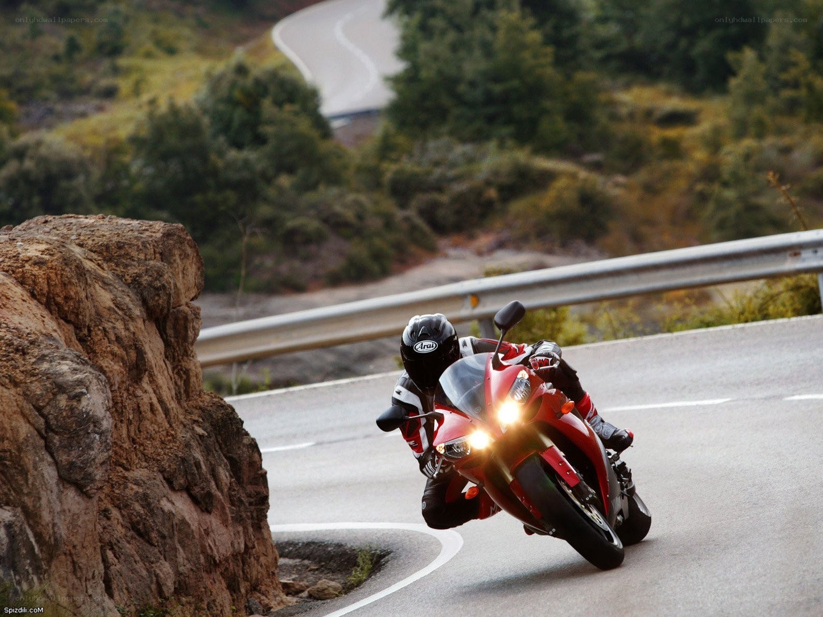Rider on red motorcycle