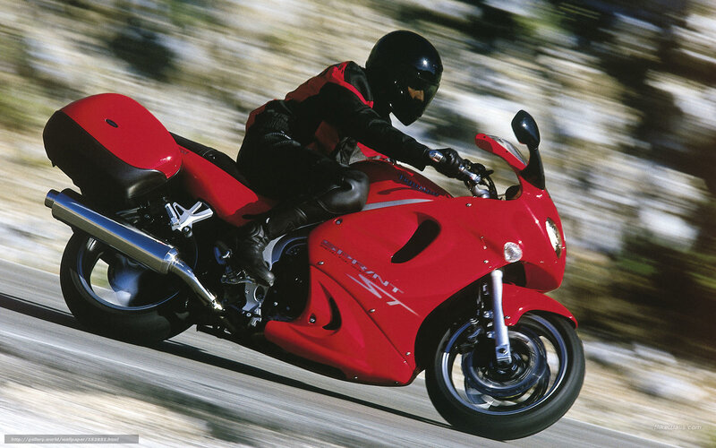 Rider on Red Motorcycle — Dynamic, Afternoon, Photograph, Helmet, Road