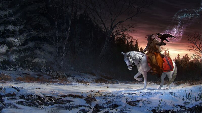 Rider on White Horse — Dramatic, Winter