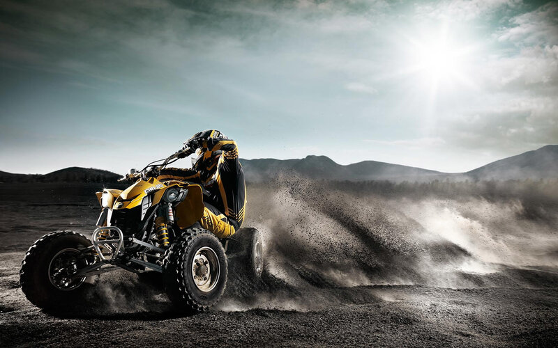 Rider on Yellow ATV — Dramatic, Afternoon