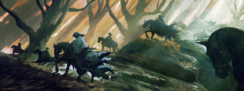 Riders on Horses in Forest