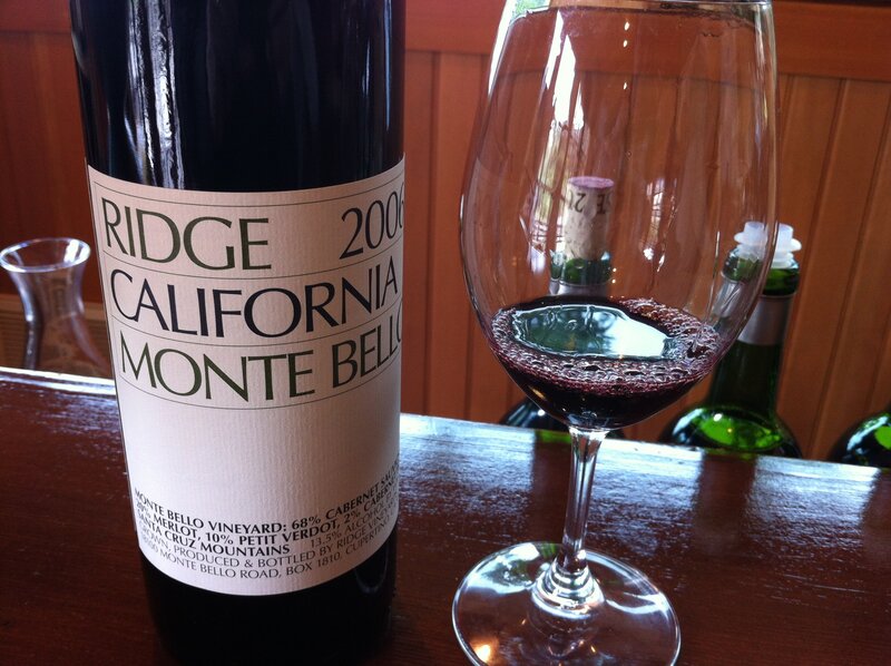 Ridge Monte Bello wine bottle and glass