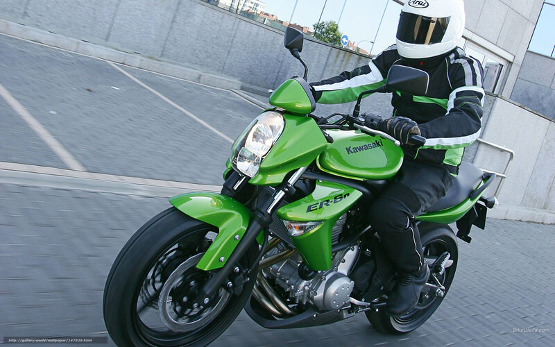 Riding a green Kawasaki ER-6n