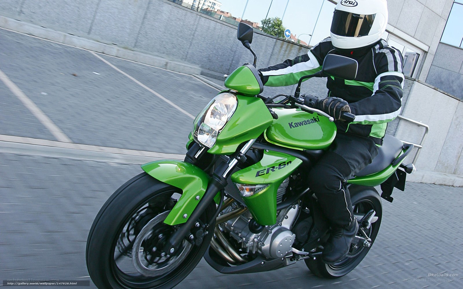 Riding a green Kawasaki ER-6n