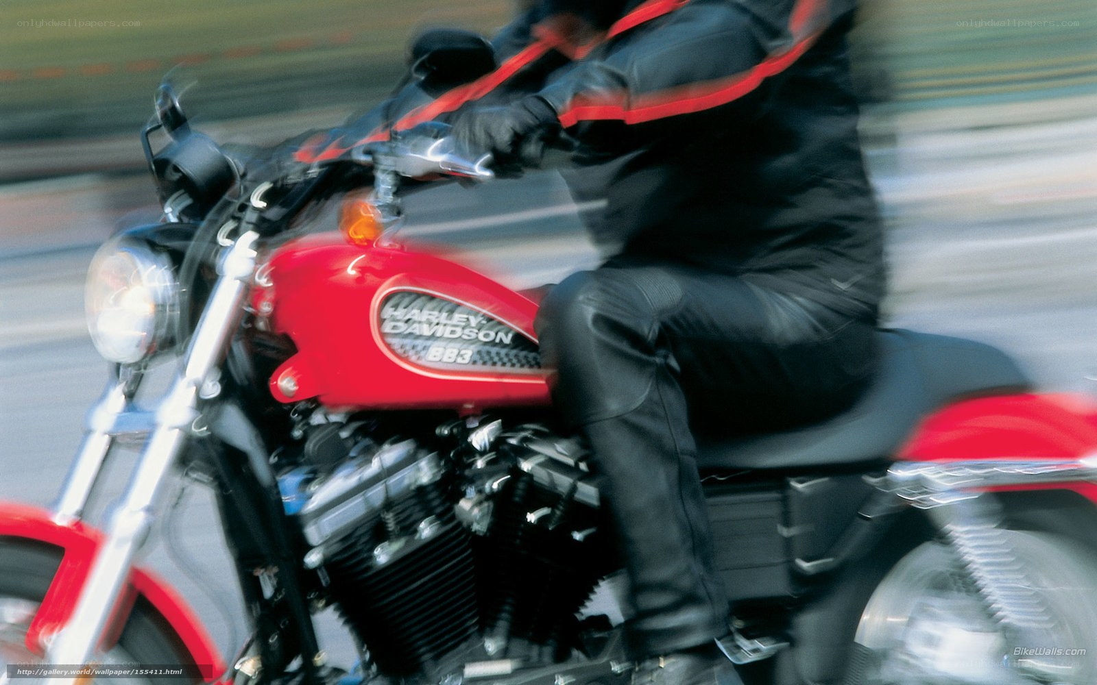 Riding a red Harley-Davidson