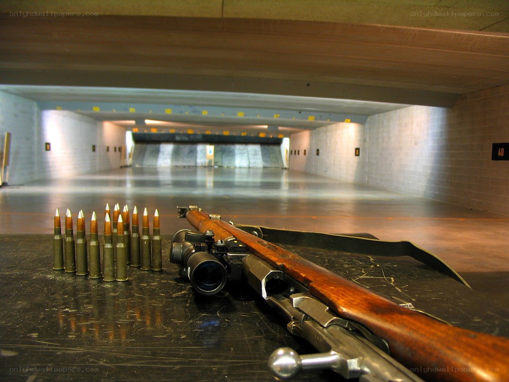 Rifle and ammunition at shooting range